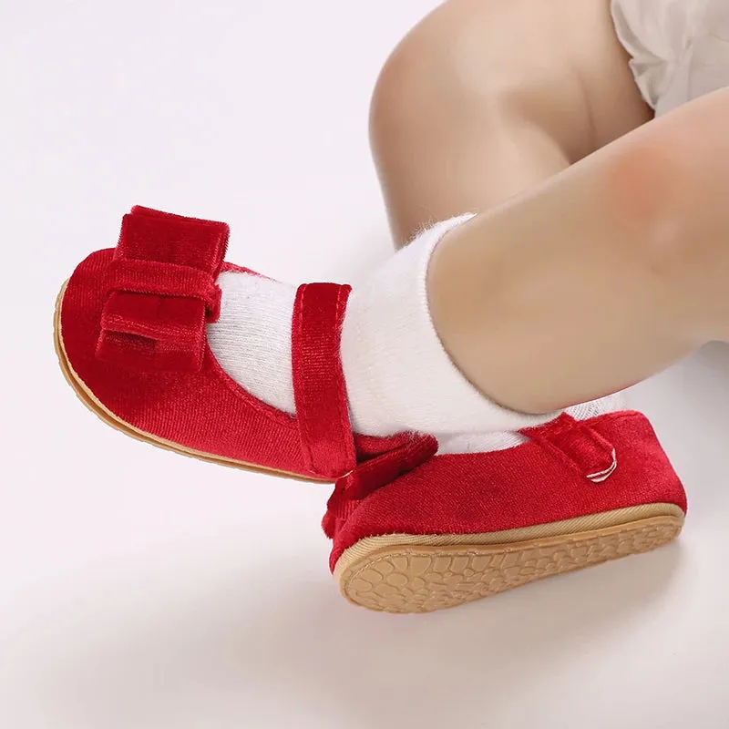 Red Bow Princess Baby Shoes – Anti-Slip Walking (Spring/Autumn)