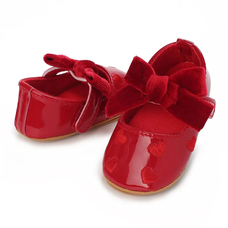 Red Bow Princess Baby Shoes – Anti-Slip Walking (Spring/Autumn)