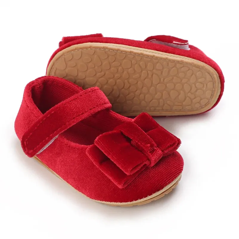 Red Bow Princess Baby Shoes – Anti-Slip Walking (Spring/Autumn)
