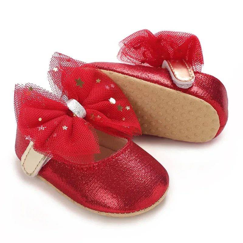Red Bow Princess Baby Shoes – Anti-Slip Walking (Spring/Autumn)