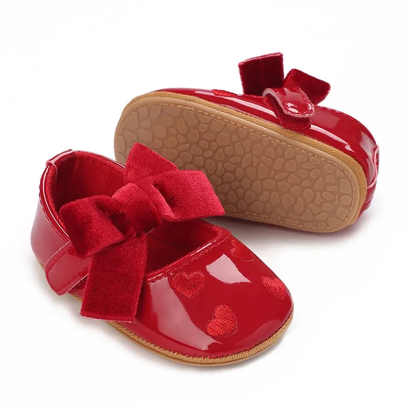 Red Bow Princess Baby Shoes – Anti-Slip Walking (Spring/Autumn)