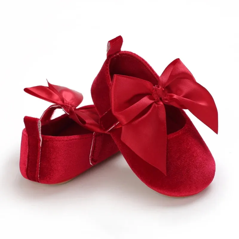 Red Bow Princess Baby Shoes – Anti-Slip Walking (Spring/Autumn)