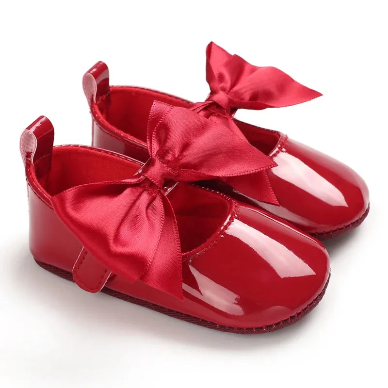 Red Bow Princess Baby Shoes – Anti-Slip Walking (Spring/Autumn)