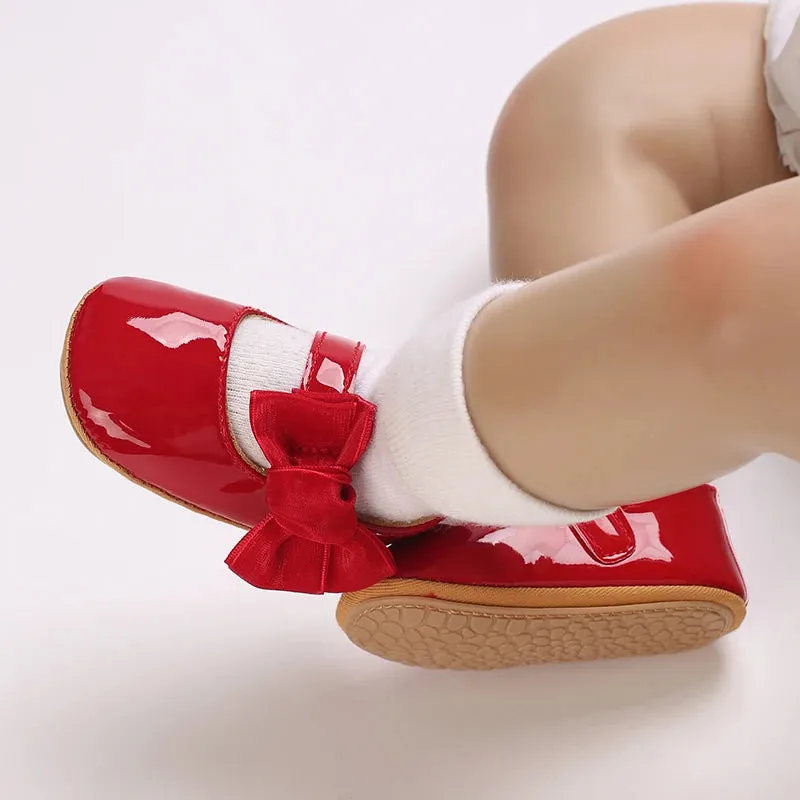 Red Bow Princess Baby Shoes – Anti-Slip Walking (Spring/Autumn)