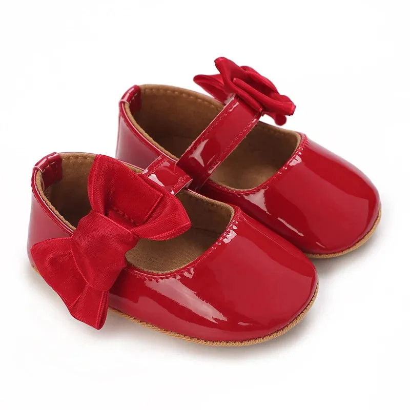 Red Bow Princess Baby Shoes – Anti-Slip Walking (Spring/Autumn)