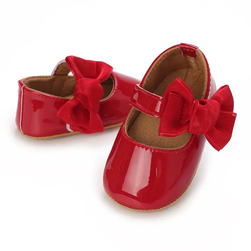 Red Bow Princess Baby Shoes – Anti-Slip Walking (Spring/Autumn)