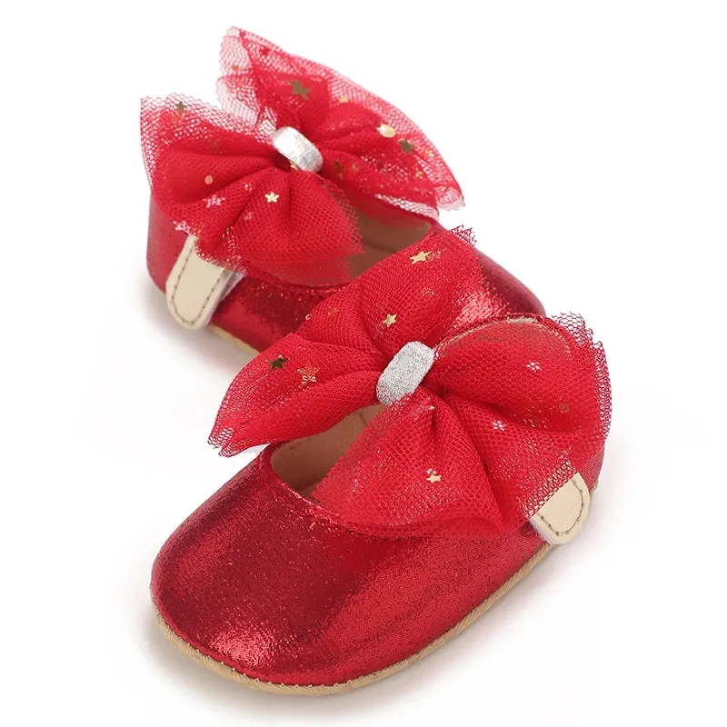 Red Bow Princess Baby Shoes – Anti-Slip Walking (Spring/Autumn)