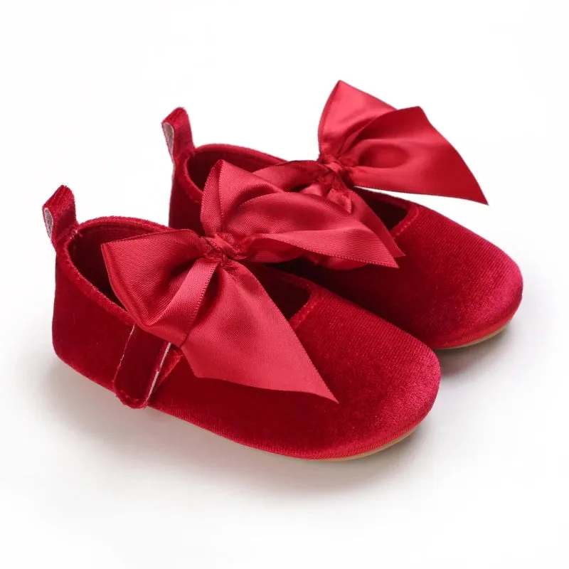 Red Bow Princess Baby Shoes – Anti-Slip Walking (Spring/Autumn)