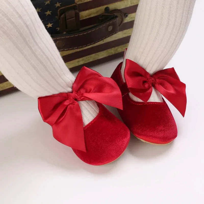 Red Bow Princess Baby Shoes – Anti-Slip Walking (Spring/Autumn)