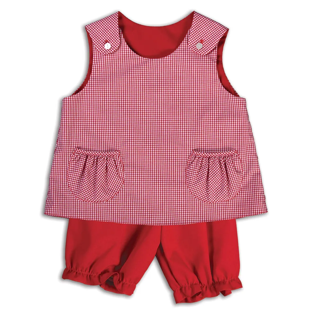 Red Gingham Reversible Blouse & Bloomers with Pockets