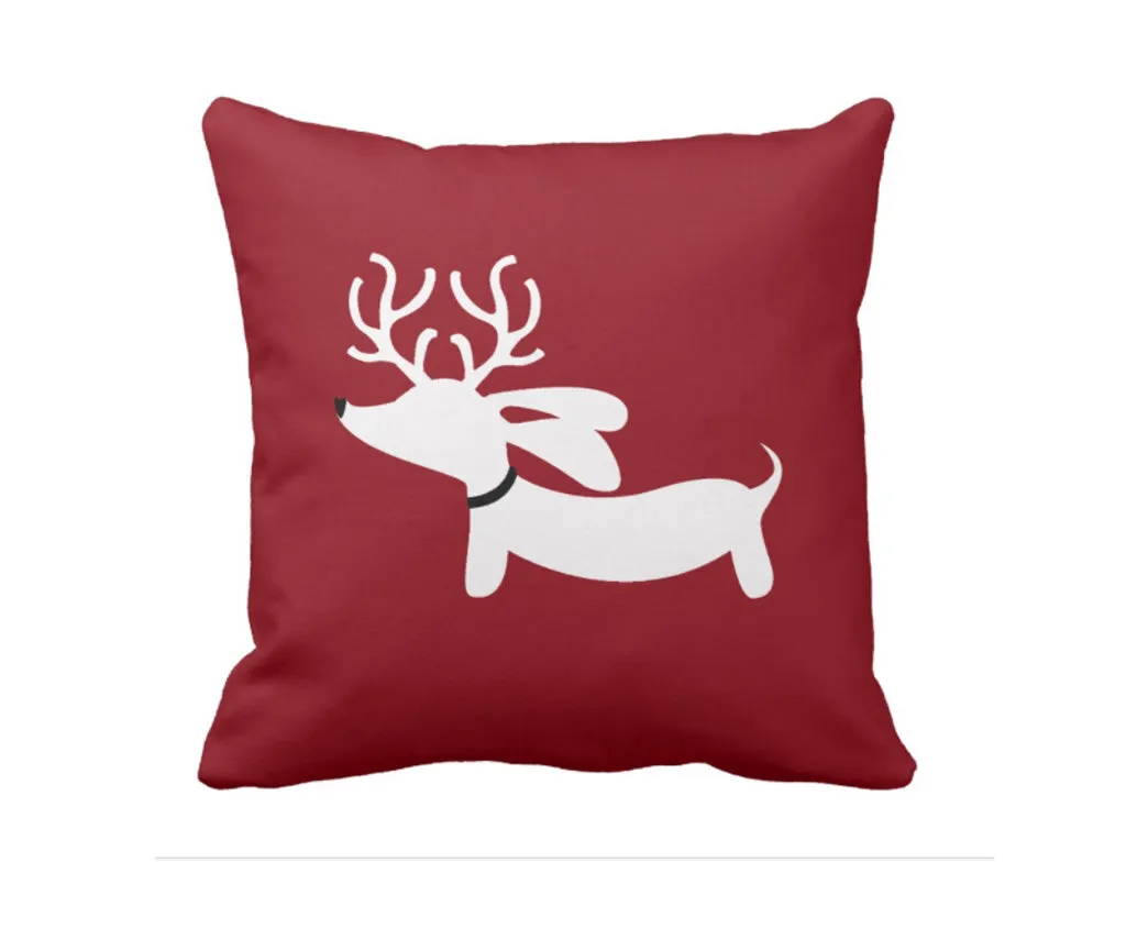 Reindeer Dachshund Holiday Accent Pillow