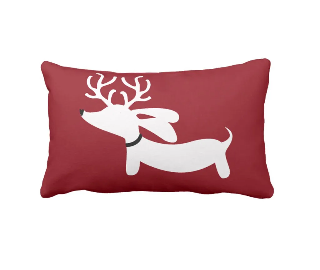 Reindeer Dachshund Holiday Accent Pillow