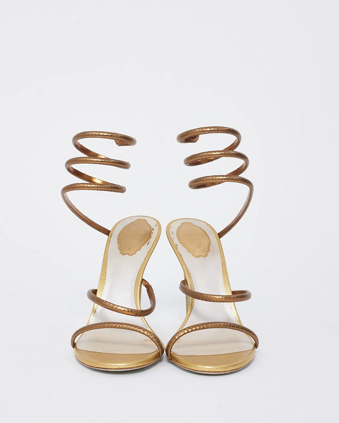 Rene Caovilla Juniper Gold Leather 105 Sandals - 41