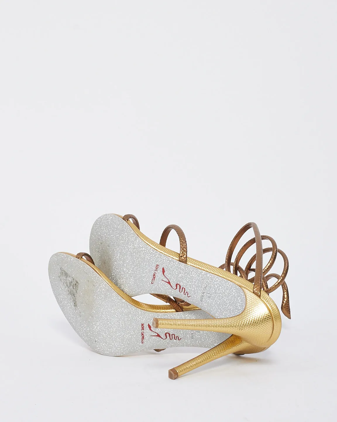 Rene Caovilla Juniper Gold Leather 105 Sandals - 41
