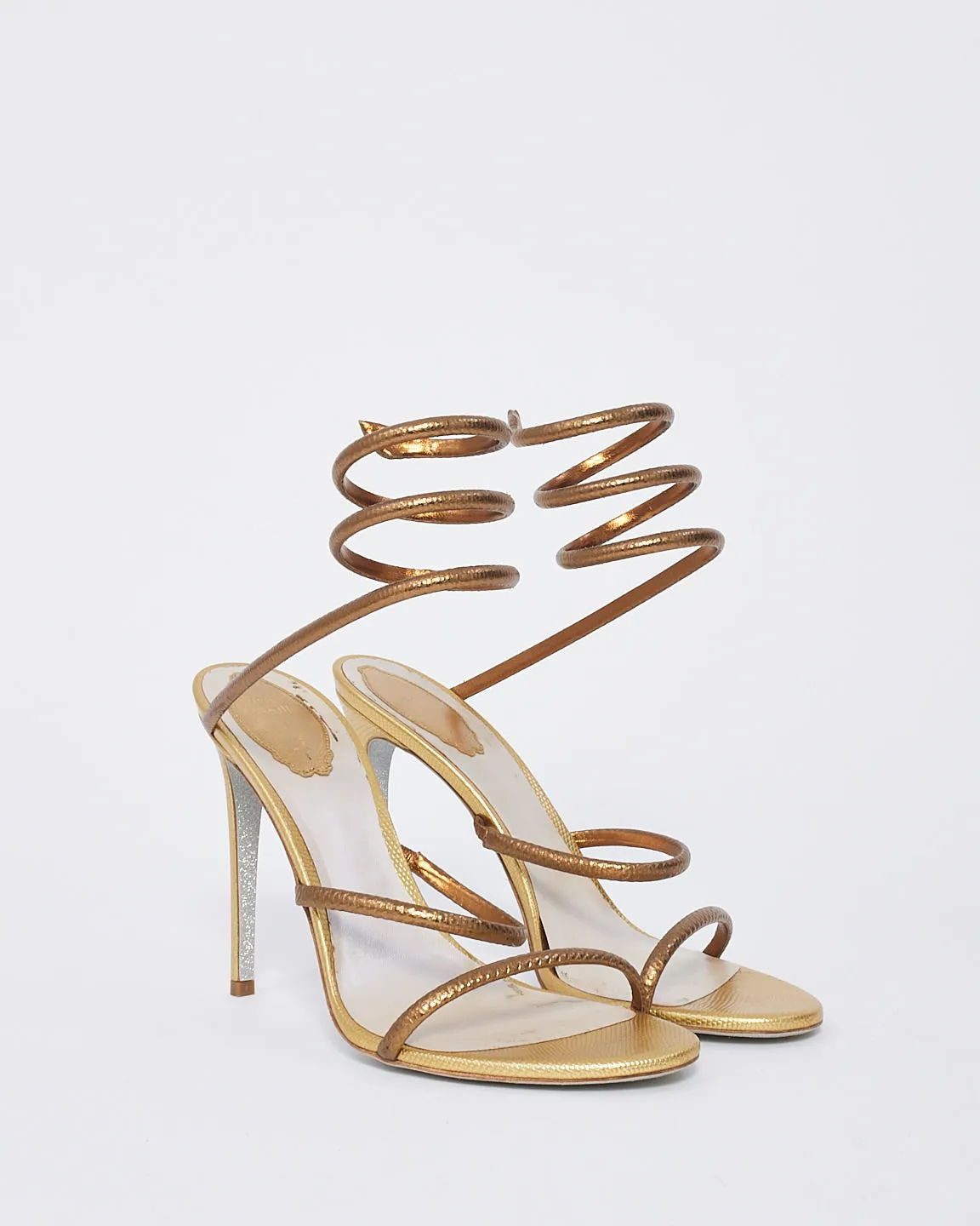 Rene Caovilla Juniper Gold Leather 105 Sandals - 41