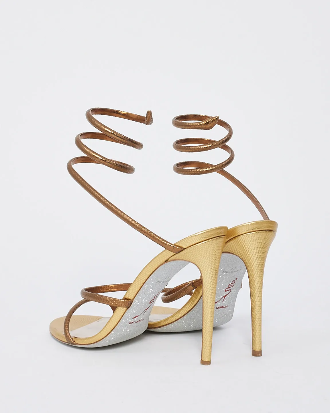 Rene Caovilla Juniper Gold Leather 105 Sandals - 41