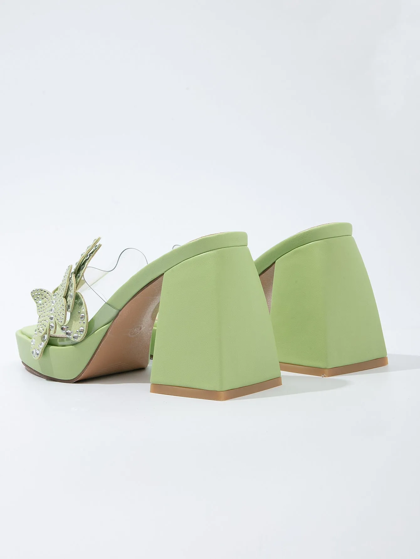 Rhinestone Bow Thick-Heeled High Heels