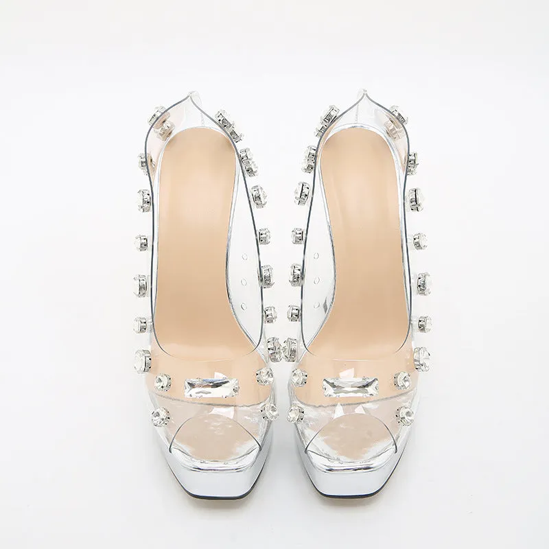 Rhinestone Decor Platform Heels