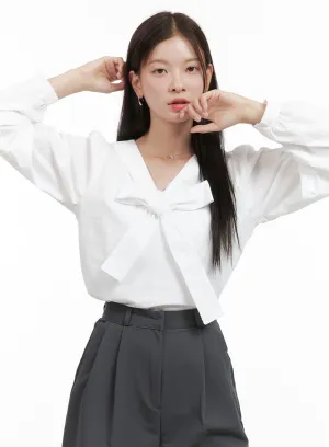 Ribbon-Tied V-Neck Blouse OG416