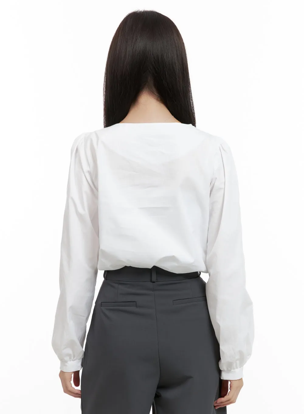Ribbon-Tied V-Neck Blouse OG416