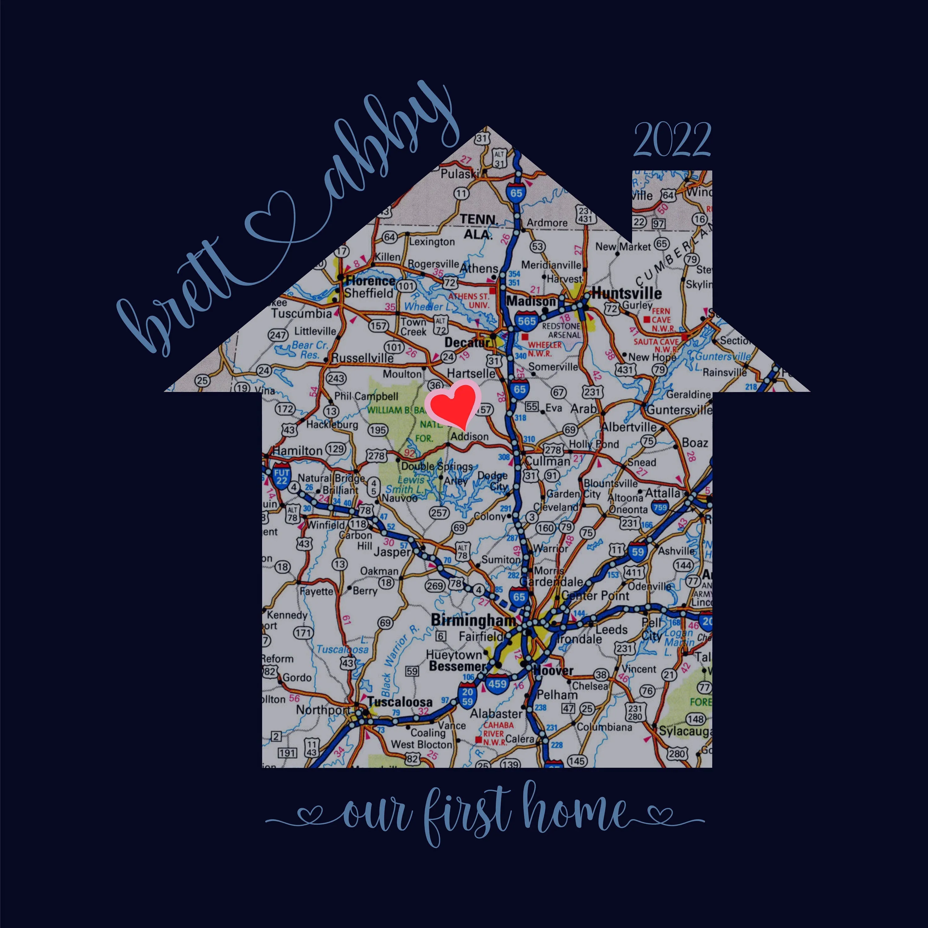Round or Square Metal Sign With Map, Location, Names and Year for First Houme
