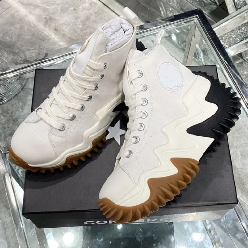 Round Toe Lace Up Sneakers Ladies Breathable Casual Shoes