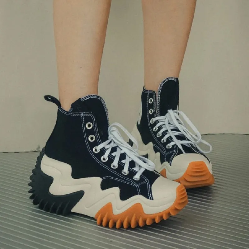 Round Toe Lace Up Sneakers Ladies Breathable Casual Shoes