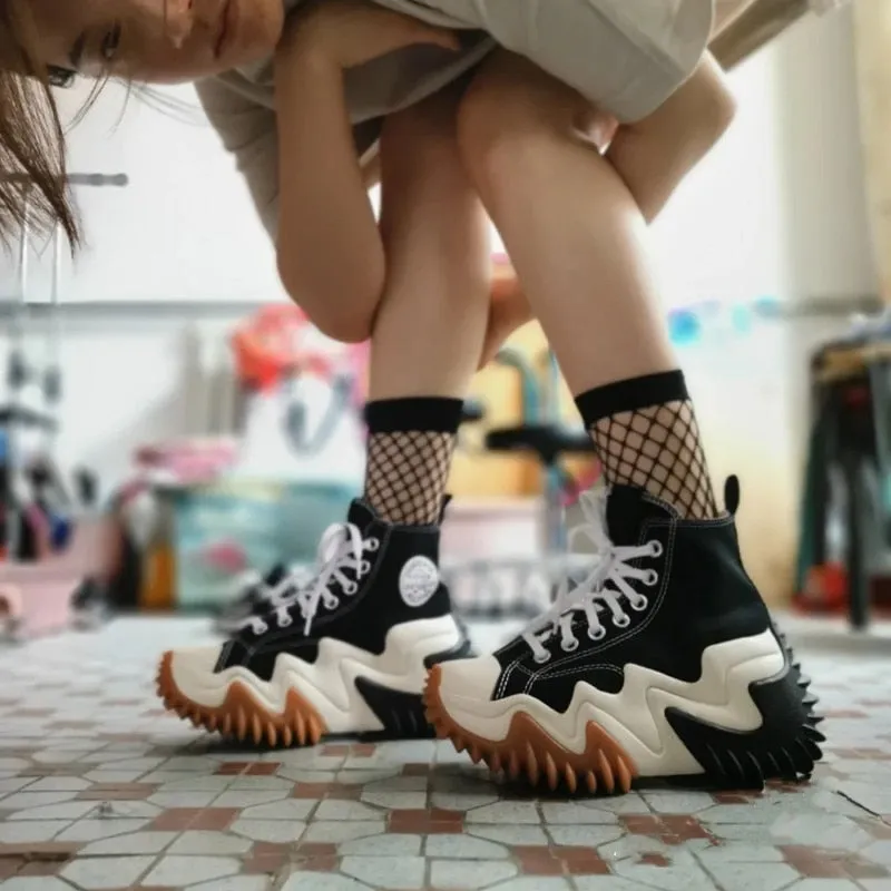 Round Toe Lace Up Sneakers Ladies Breathable Casual Shoes