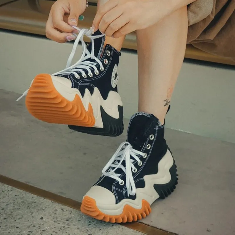 Round Toe Lace Up Sneakers Ladies Breathable Casual Shoes