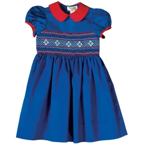 Royal Blue & Red English Smocked Baby Dress