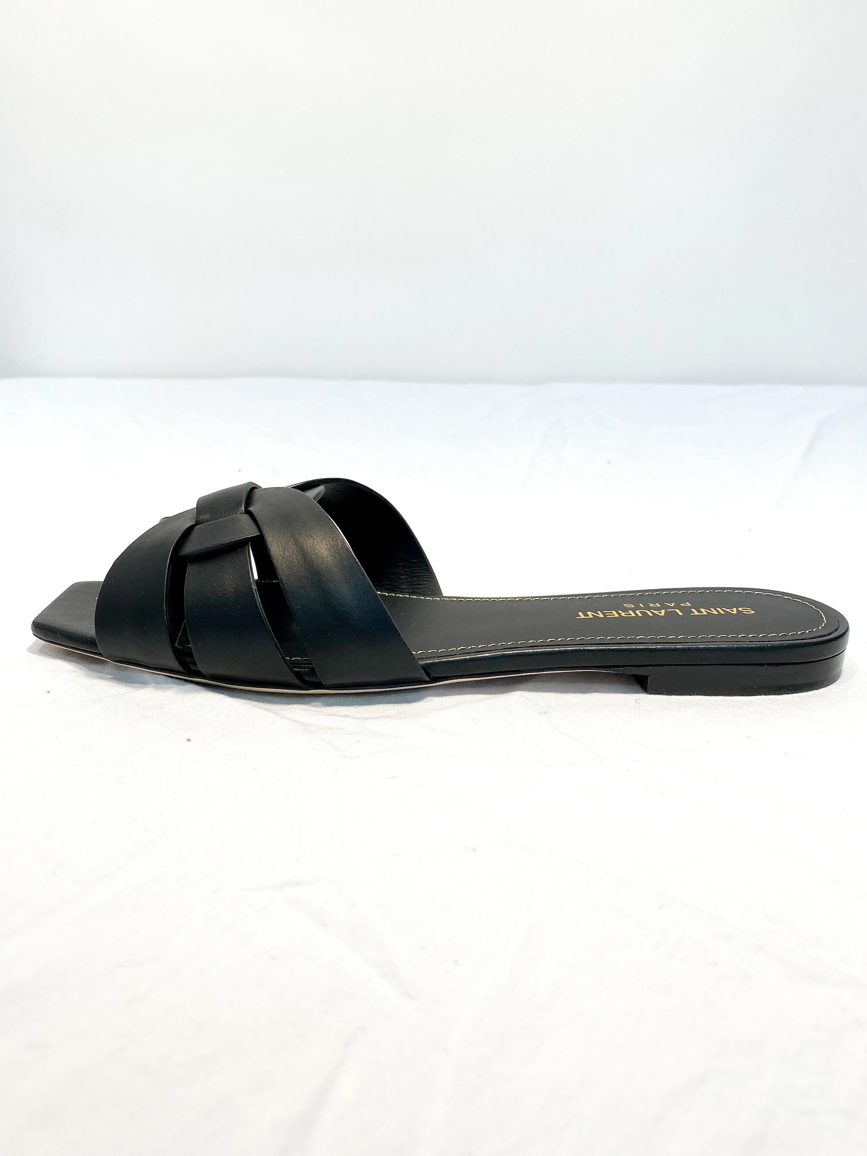 Saint Laurent Black Leather Flat 'MAINE'