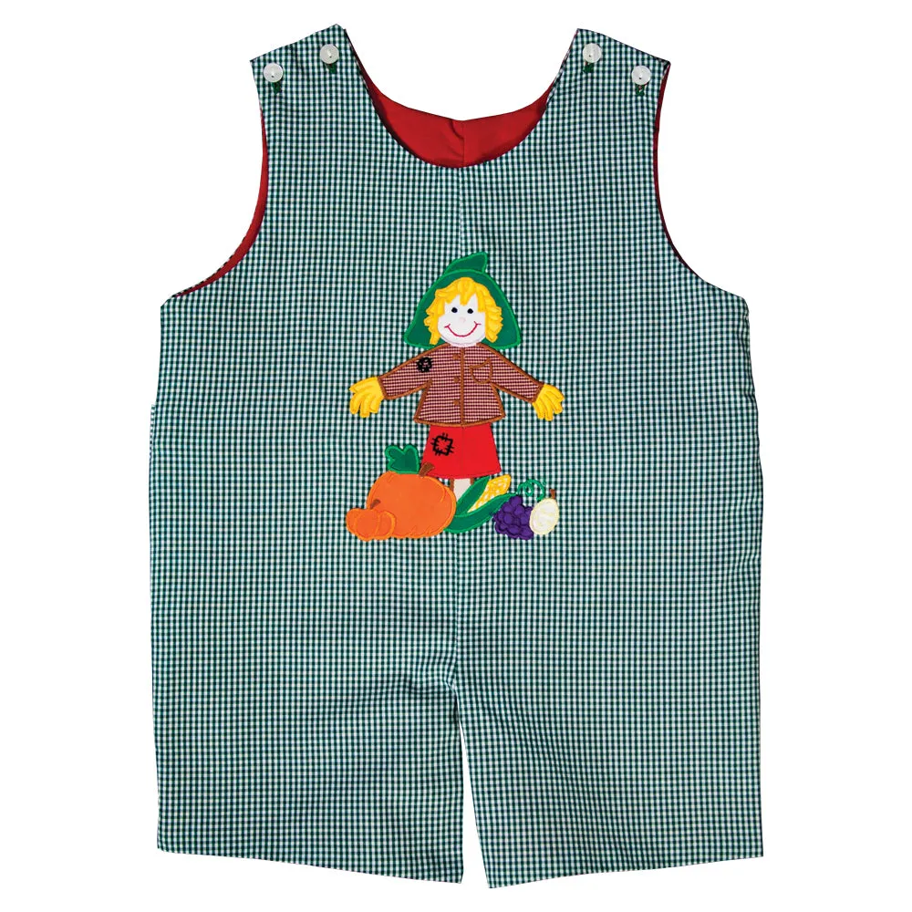 Scarecrow Green Gingham Applique Reversible Romper