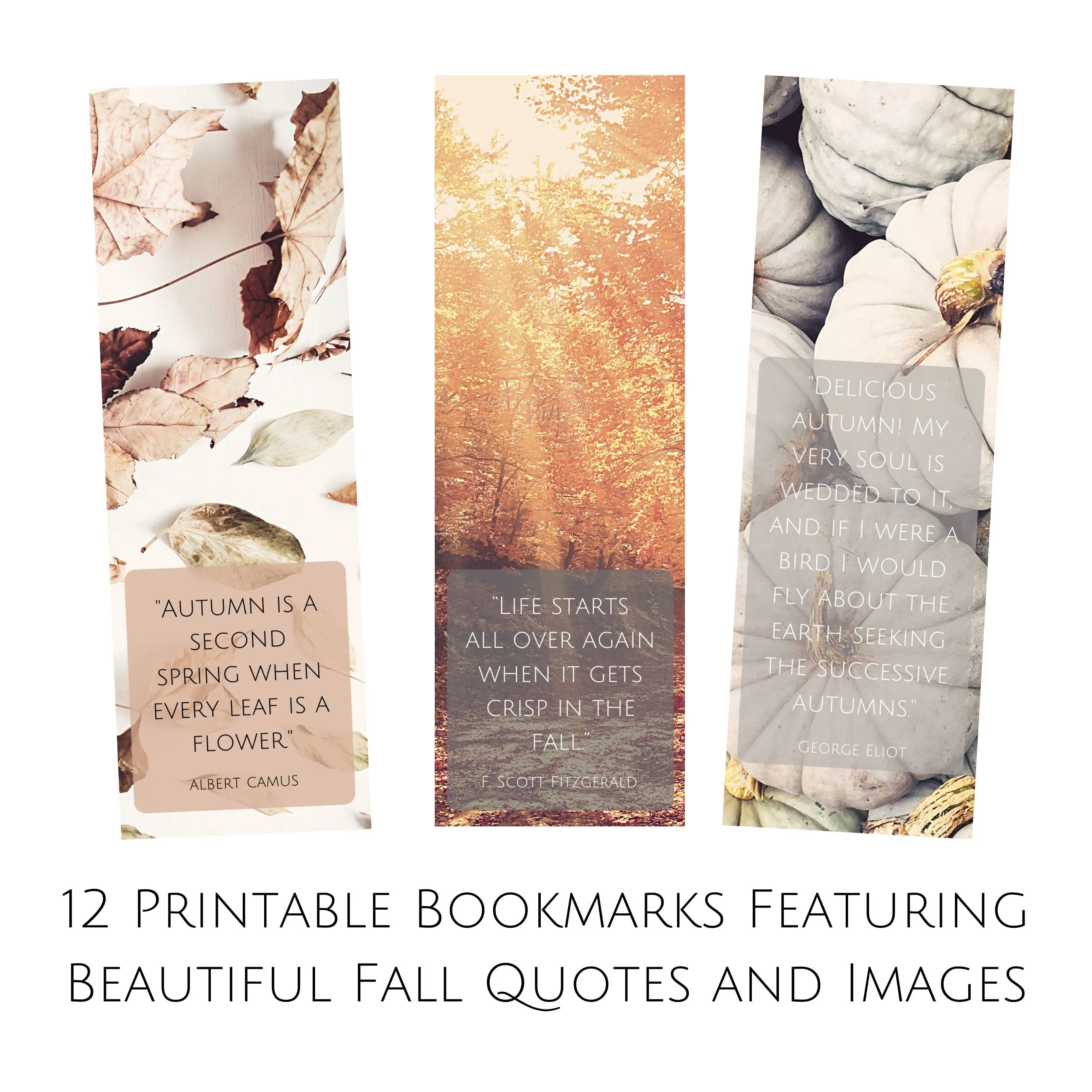 Set of 12 Printable Fall Literary Bookmarks