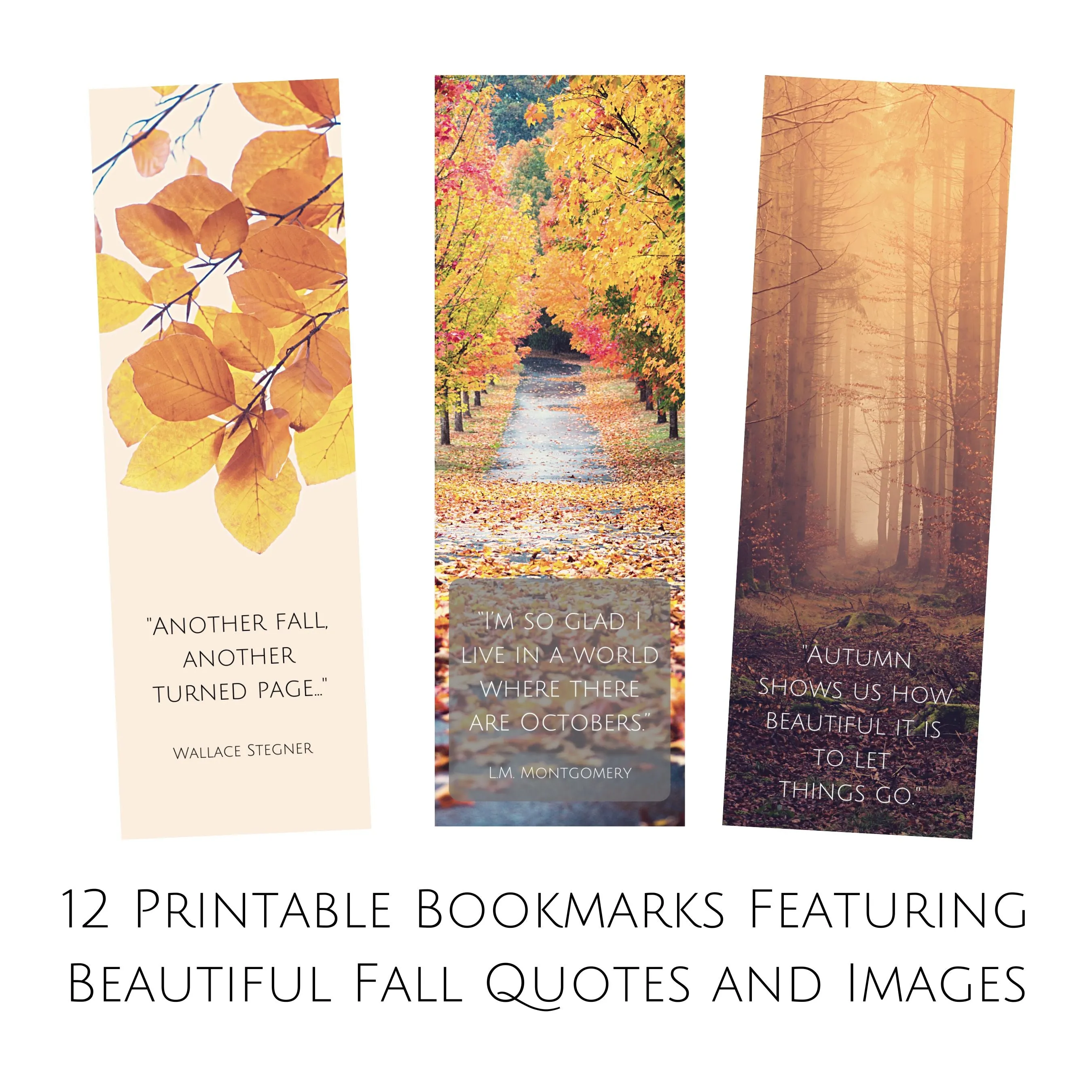 Set of 12 Printable Fall Literary Bookmarks
