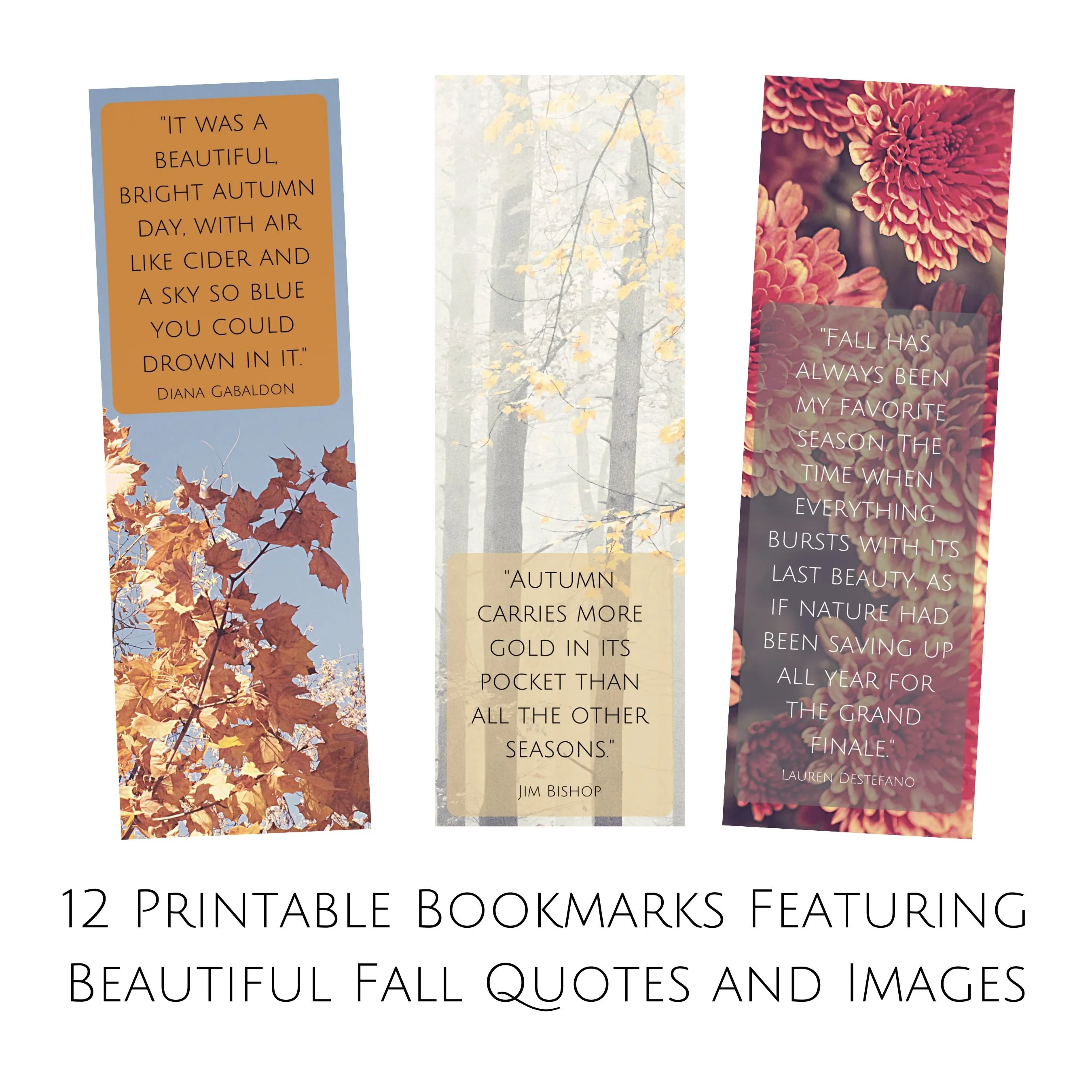 Set of 12 Printable Fall Literary Bookmarks