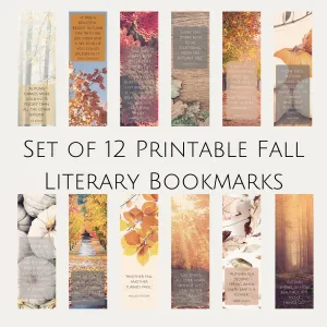 Set of 12 Printable Fall Literary Bookmarks