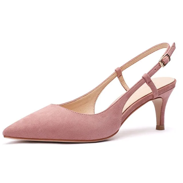 Shoes Woman 2020 Spring 6CM Thin High Heels Slingbacks Female Pointed Toe Solid Flock Women's Shoes Office Lady Elegant Sandals