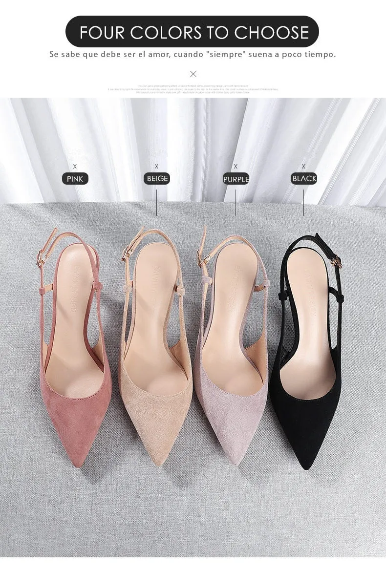 Shoes Woman 2020 Spring 6CM Thin High Heels Slingbacks Female Pointed Toe Solid Flock Women's Shoes Office Lady Elegant Sandals