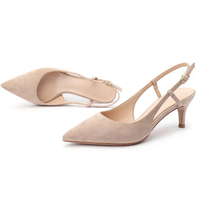 Shoes Woman 2020 Spring 6CM Thin High Heels Slingbacks Female Pointed Toe Solid Flock Women's Shoes Office Lady Elegant Sandals