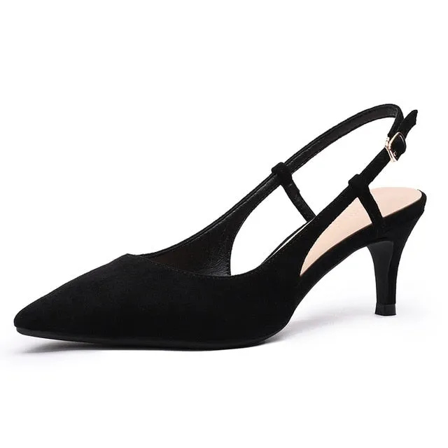 Shoes Woman 2020 Spring 6CM Thin High Heels Slingbacks Female Pointed Toe Solid Flock Women's Shoes Office Lady Elegant Sandals