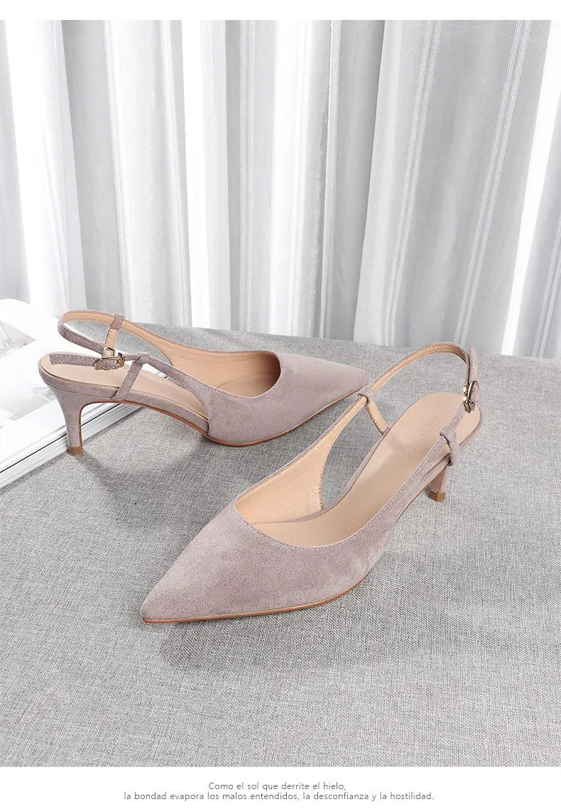 Shoes Woman 2020 Spring 6CM Thin High Heels Slingbacks Female Pointed Toe Solid Flock Women's Shoes Office Lady Elegant Sandals