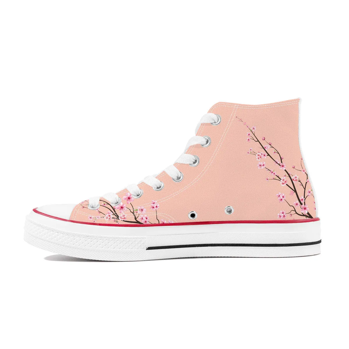 Soft Peach Sakura  High Top Canvas Shoes