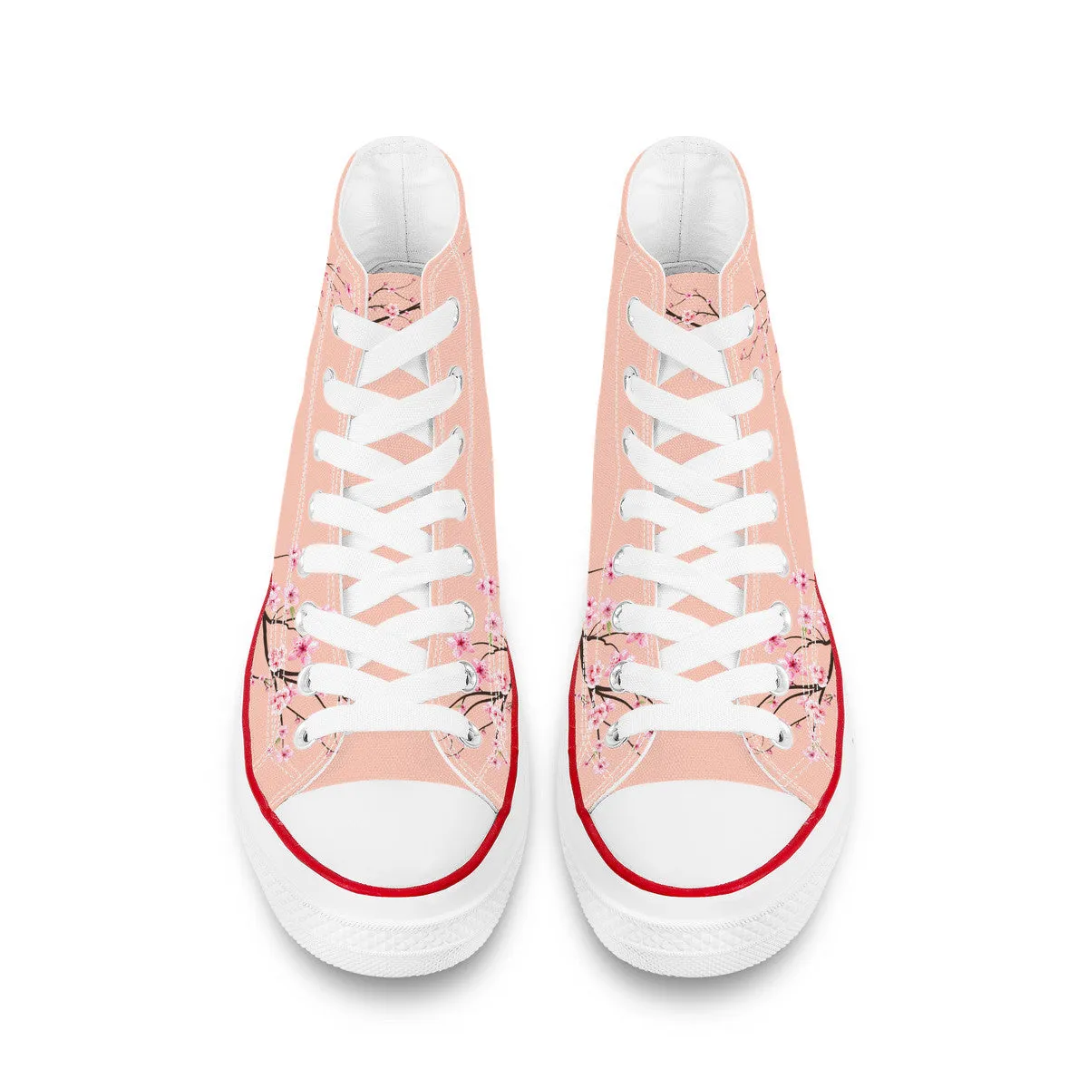 Soft Peach Sakura  High Top Canvas Shoes