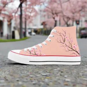 Soft Peach Sakura  High Top Canvas Shoes
