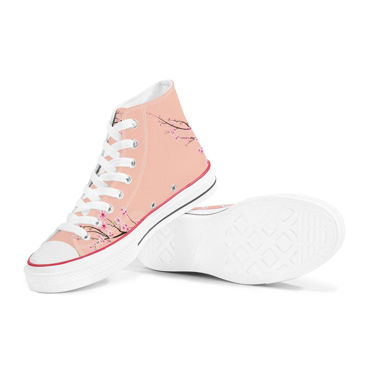 Soft Peach Sakura  High Top Canvas Shoes
