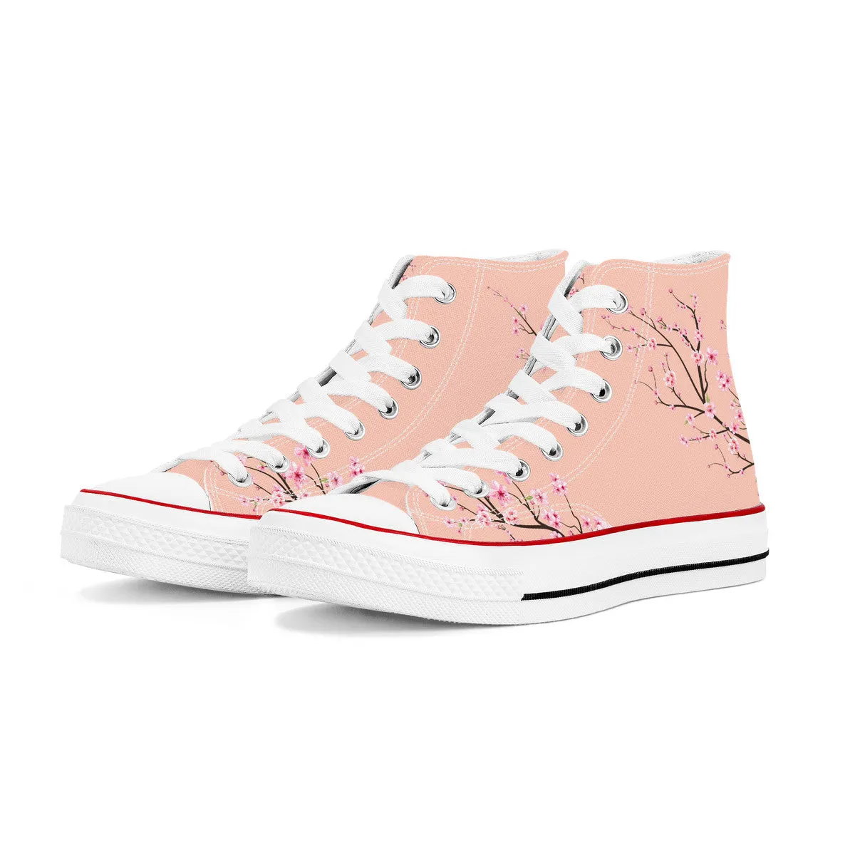 Soft Peach Sakura  High Top Canvas Shoes