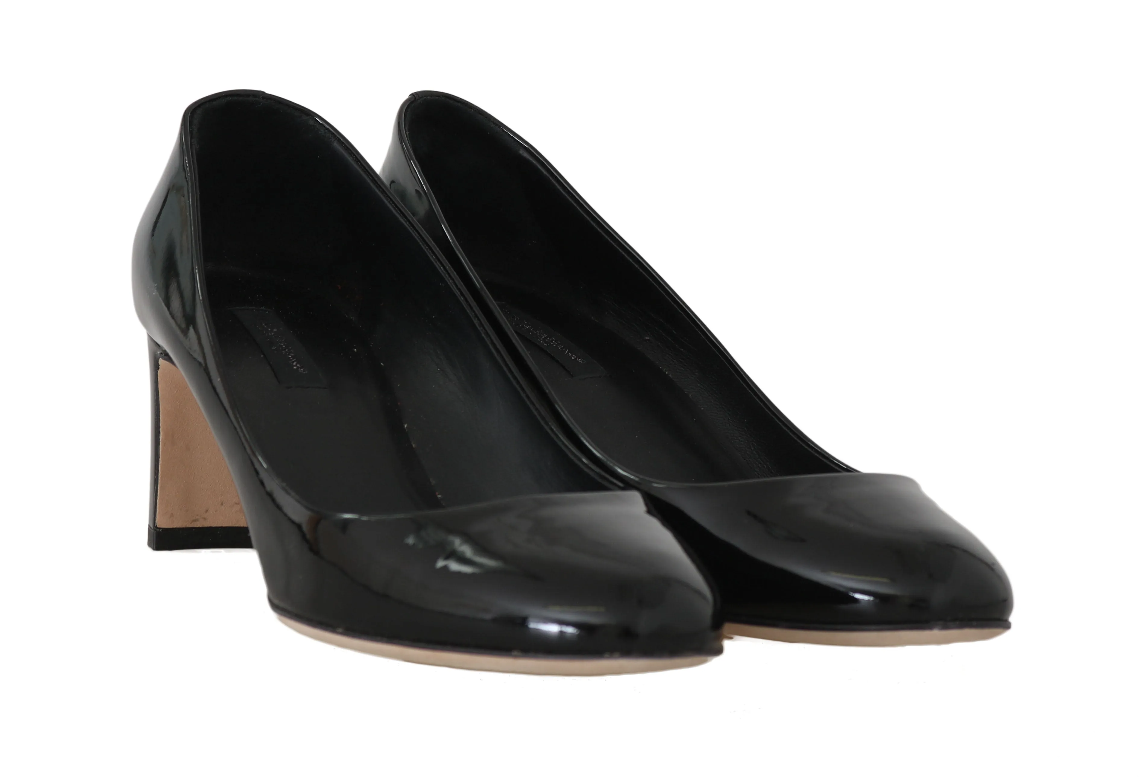 Solid Black Heels Slip On Pumps