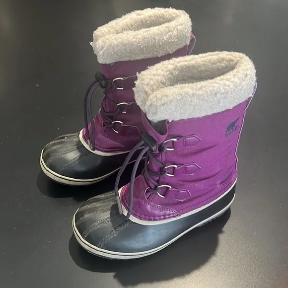 Sorel 3 Youth Girls Purple, Black, Canvas Insulated Rubber Yoot Boot