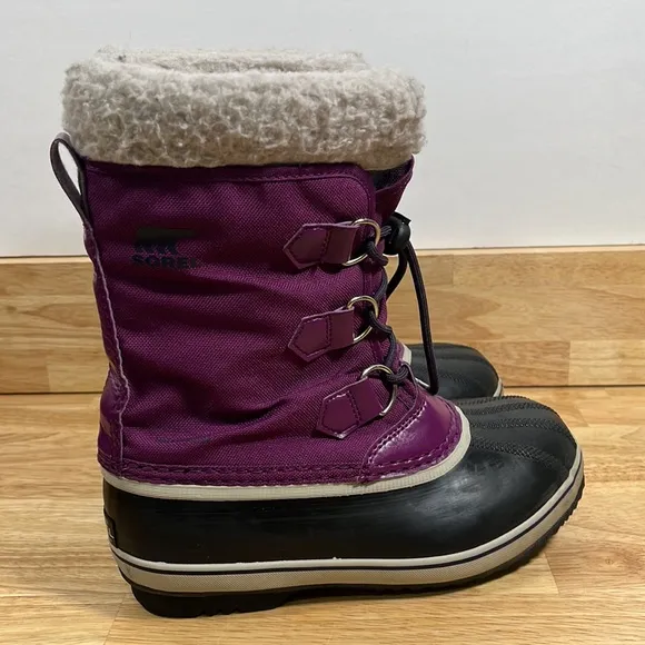 Sorel 3 Youth Girls Purple, Black, Canvas Insulated Rubber Yoot Boot