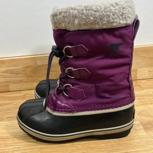 Sorel 3 Youth Girls Purple, Black, Canvas Insulated Rubber Yoot Boot